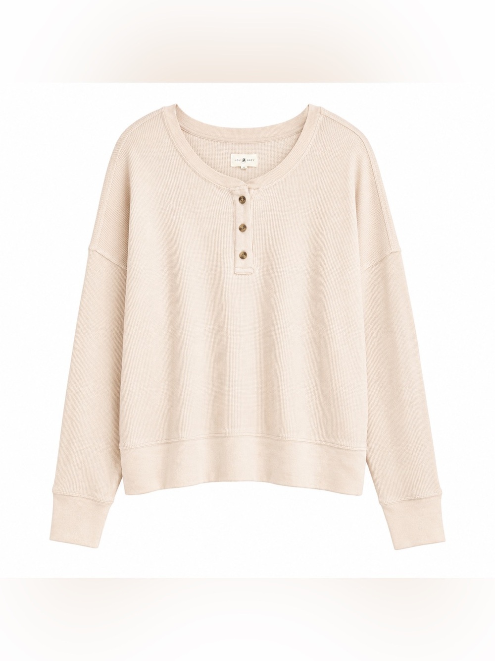 Lou & Grey Cream Waffle Knit Cotton Blend Henley Pullover Size: Medium